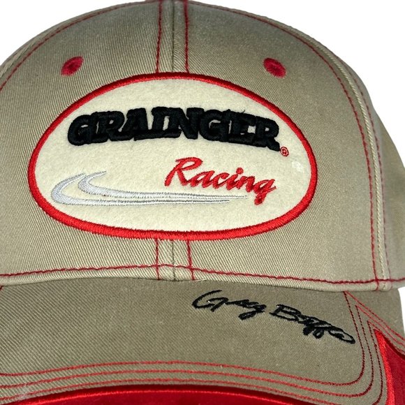 Team Caliber Greg Biffle #16 Grainger Racing Adjustable Baseball Cap Hat Tan Red - Picture 9 of 14